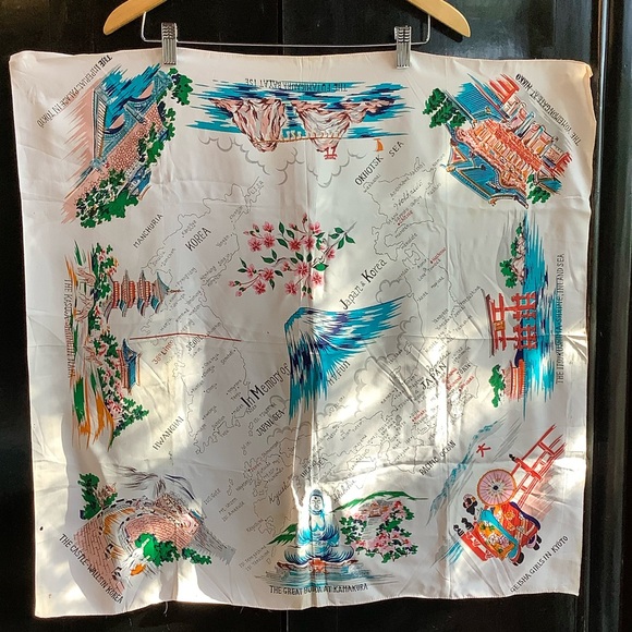 Vintage Accessories - Vintage Japanese Souvenir Map Scarf/Textile Wrap